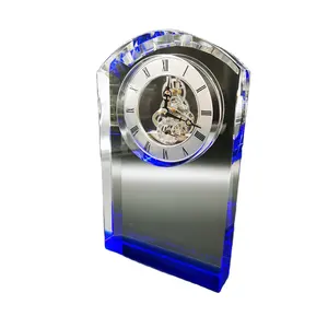 Hot Sale Engraved Crystal Desk Clock Accented Template Trophy Award