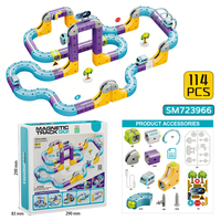SamToyCn Juego Educativo SETM, Pista de Carreras de Bloques, Tren Eléctrico, Pista de Carreras Flexible Mágica 3D para Niños con Antigravedad
