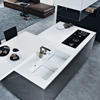 Cuisine Modulaire Intelligente Moderne de Luxe : Meuble Mural Économique en Bois, Îlot de Cuisine, Surface Laquée, Mobilier en Placage de Bois