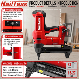<span class=keywords><strong>Cloueur</strong></span> à <span class=keywords><strong>béton</strong></span> sans fil professionnel NailTask DCCN100X2 20V sans balais, batterie 5.0AH, énergie d'impact 100J pour cloisons sèches commerciales - Product Image 4