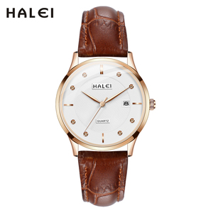 Envío Directo HALEI Nuevo Reloj de Cuarzo Original con Correa de Cuero, Pantalla Analógica, Esfera con Diamantes, Resistente al Agua 3BAR, Movimiento Japonés - Product Image 4