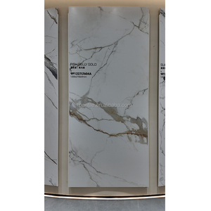 Lớn Định Dạng Thiêu Kết Đá Tấm Ngoài Trời Nhà Bếp Bóng Trắng Bằng Đá Cẩm Thạch Bàn Ăn Trắng Thiêu Kết Đá Với Màu Đen Và Vàng Dây Leo - Product Image 1