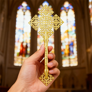 正教会のビザンチン十字架、手作りの十字架、金属製の透かし彫り、エルサレムの宗教的な贈り物、キリスト教徒の信仰の記念品、キリスト教の土産 - Product Image 1