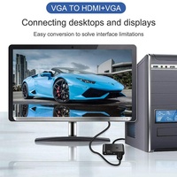 Konverter VGA ke HDMI dengan Audio Micro Power, Adaptor VGA Male ke HDMI Female untuk HDTV, Proyektor, Monitor, Laptop