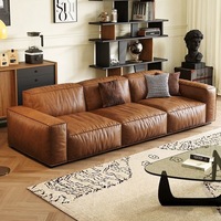 Canapé rembourré en gros, design rétro moderne et simple, revêtement en cuir, éponge, trois places, amovible, pour salon, mobilier de maison