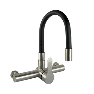 Rubinetto Miscelatore Girevole a Doppio Foro in Acciaio Inox 304, Moderno Rubinetto da <span class=keywords><strong>Cucina</strong></span> a Parete con Finitura in Silicone Nero - Product Image 1