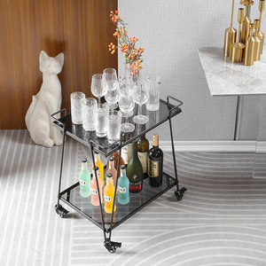 Chariot mobile commercial en fer robuste à 4 roues pour aliments et boissons, design minimaliste, pour hôtels, restaurants et usage domestique, 2 étagères - Product Image 2