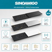SINOAMIGO - Toma de Corriente Oculta para Escritorio con Cubierta Deslizante, Cargador Inalámbrico, Regleta de Alimentación con USB-C PD QC3.0, 3 Tomas de Corriente, Enchufe de Sobremesa