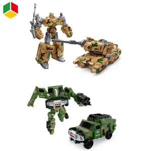 QS 2023热卖儿童教育变换坦克机器人玩具车军用动作人物变形机器人汽车模型玩具