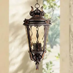 Luminaire d'extérieur suspendu rustique Vintage de <span class=keywords><strong>Marseille</strong></span>, véranda Bronze 26 1/4 ", verre à eau Champagne, étanche pour l'extérieur - Product Image 1