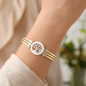 <b>Gold</b> <b>Plated</b> Stainless Steel Fashion <b>Bangle</b> With Tree Design Crystal Rhinestone For Women Gift Jewelry Bracelet - Product Image 2