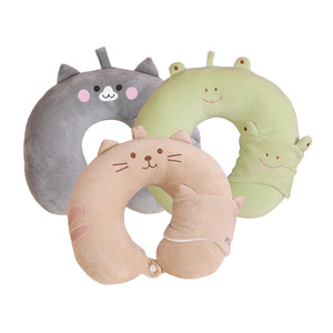Oreiller de voyage en forme de U en peluche avec motif animal de dessin animé, masque pour les yeux et support de nuque, en coton PP, emballage personnalisé, vente en gros - Product Image 4