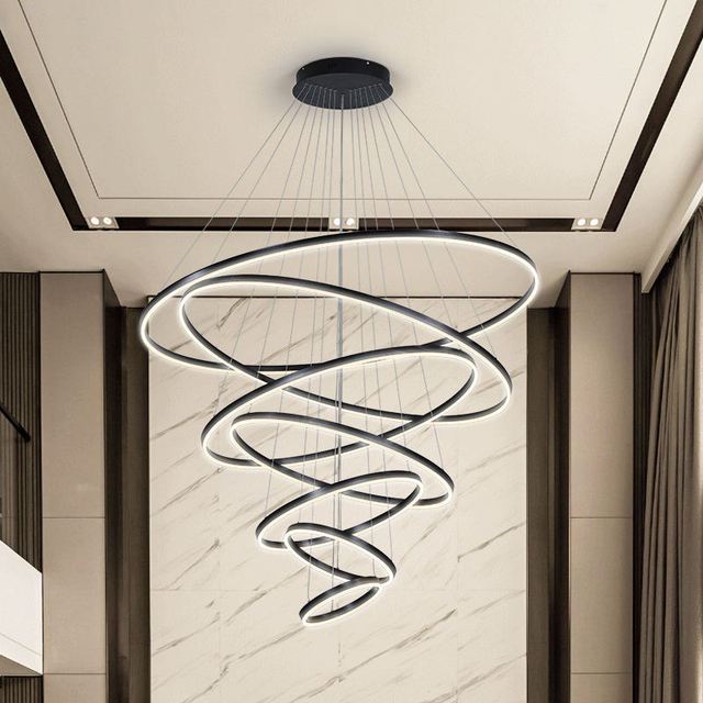 Custom Nordic Modern LED Ceiling Pendant Light Warm White Minimalist High Ceiling Chandelier Luxury Ring Circle Gold Small Oval