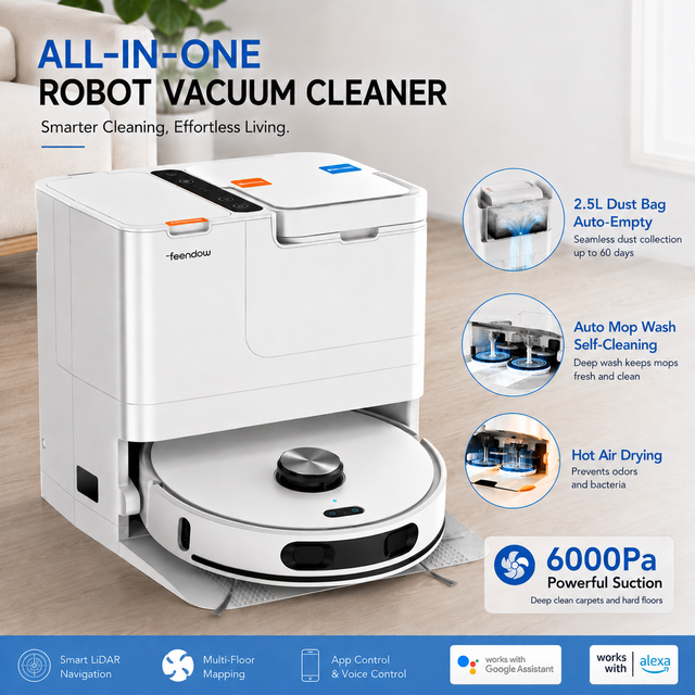 Teendow D60S Ultra aspiradora robot 2 in 1 Vacuum and Mop Robot Vacuum Cleaner 6000Pa Lidar aspirateur robot with Base Station