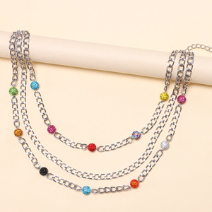 Collar en capas con múltiples cadenas, cuentas de colores, aleación de zinc, joyería de fiesta para mujer - Product Image 3