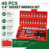 Jeu de clés à douilles en acier au chrome-vanadium 46 pièces, embouts 1/4 pouce, douilles CR-V 4-14 mm, cliquet 72 dents, coffret rigide, OEM ODM