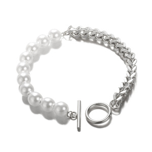 Classic Style 18K <strong>Gold</strong> Plated Stainless Steel <strong>Bracelet</strong> with Cuban Chain OT Buckle Non-Tarnish <strong>Pearl</strong> <strong>Bracelets</strong> for Women Girls - Product Image 3