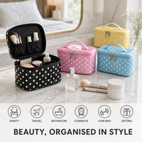 Sac à cosmétiques en cuir PU à pois avec poignée, grande capacité, étanche, organiseur de maquillage pour femmes, trousse de toilette de voyage