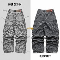 Jeans en denim pour homme coupe droite personnalisés, motif toile d'araignée délavé, délavé à l'acide, 14oz, poids lourd, effet usé, fabricant OEM, streetwear
