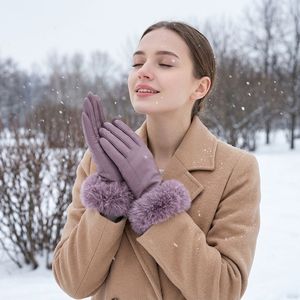 Gants d'hiver vintage pour femmes, en PU, avec revers en fourrure, pour temps froid, usage quotidien, décontracté, voyage, compatibles écran tactile, thermiques - Product Image 1