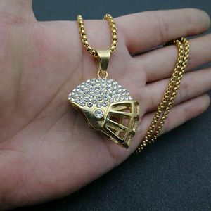 Collier pendentif casque de rugby Hip Hop en acier inoxydable plaqué or avec cristaux sertis pavé, bijoux de fête DZ208A - Product Image 5