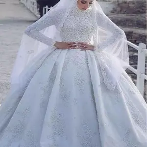 Bán Buôn Tùy Chỉnh 2023 Hot Bán Mùa Hè Mới Cưới Cô Dâu Ren Dài Tay Áo De Mariage Thanh Lịch Arab Hồi Giáo Wedding Dress