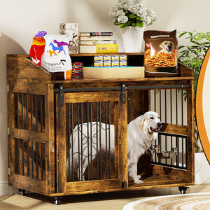 Đồ nội thất cho chó với cửa chuồng trượt và ngăn lưu trữ trang trí cũi gỗ tạo ra một ngôi nhà ấm cúng cho người bạn lông xù của bạn - Product Image 1