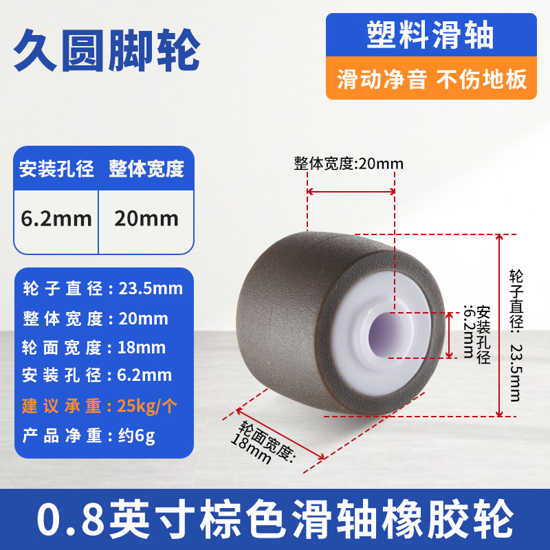 JZM 01-ZC-033 0.8 Inch Small MPA Wheel Universal Quiet Mute Rubber Directional Pulley Load-Bearing C