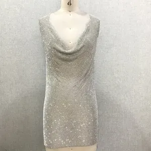 Vestido de cristal brilhante com fenda, com zíper para festa