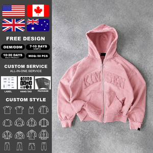 Sudadera con capucha vintage pesada de 450 g/m² con cremallera completa, efecto desgastado por el sol, lavado ácido, logotipo personalizado y bordado con patchwork del fabricante - Product Image 2
