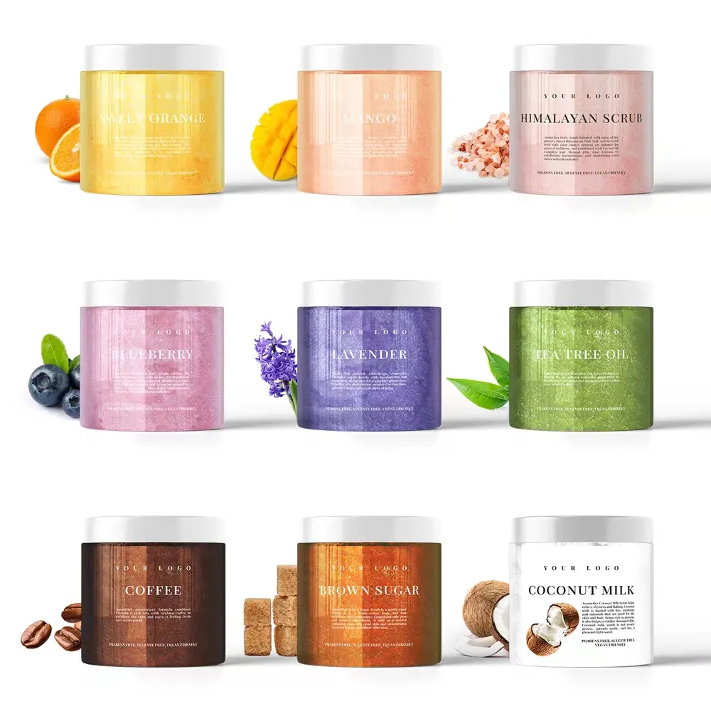 Natuurlijke Zoutcrème Oem Cellulitis Shea Bruine Suiker Body Scrub Fabrikant Fabriek Private Label Exfoliator Collageen Body Scrubs