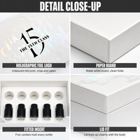 Boîte d'emballage de parfum blanche avec couvercle, insert pour 5 flacons, impression holographique, boîte pour flacon compte-gouttes d'huile essentielle pour cosmétiques