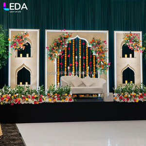 LEDA Wedding Events Decor Custom Luxury Indian Wind Gold Acrylic Hanging Flower Wedding <b>Backdrop</b> - Product Image 2