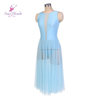 Robe longue en spandex bleu pâle avec filet, costumes de danse lyrique, robe de danse contemporaine, 25114