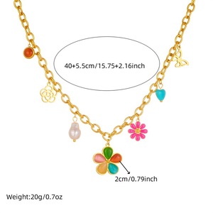 Colorful Resin Petal Daisy Hollow Butterfly Pearl Heart Charm Stainless Steel Necklace Gift Fashion Pendant - Product Image 3