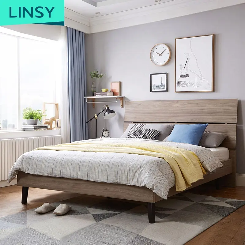 Linsy Ranjang Desain Sederhana Kayu Dua Bilah, Tempat Tidur Ukuran King Kayu Solid Cama De Casie DV1A