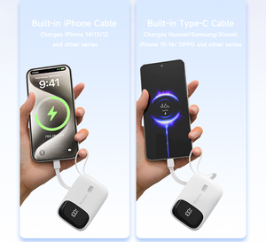 YOOBAO 2025 Nuevo Banco de Energía Mini de 10000mAh con Cables Integrados Tipo-C y para <span class=keywords><strong>iPhone</strong></span>, Pantalla Digital y Correa - Product Image 2