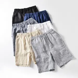 Shorts de linho masculino, bermudas leves e respiráveis de verão para homens