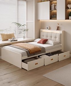 سرير تخزين خشبي للأطفال بحجم فردي أو مزدوج مع أدراج لغرفة نوم الأطفال - Product Image 3