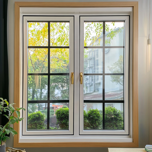 Ventana abatible de vidrio templado de triple panel de madera revestida de aluminio con rejilla y aleta de clavo para villas - Product Image 5