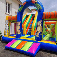 Château gonflable commercial de fête en plein air pour enfants avec parc safari gonflable à structure coulissante
