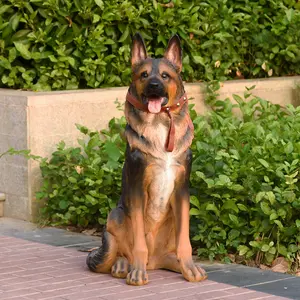 Penjualan Pabrik 56*51*84Cm Patung Anjing Gembala Jerman Patung Anjing Fiberglass Hewan Lucu Kerajinan Resin Patung Anjing