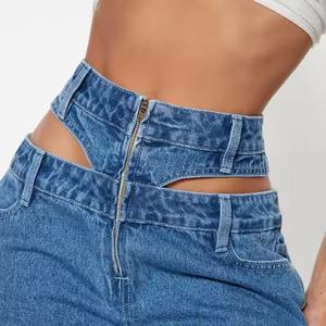 Jeans de Verano de Alta Calidad para Mujer, Jeans Sexys de Cintura Alta, 100% Algodón, Lavado Ácido, Corte Recto y Pierna Ancha - Product Image 2