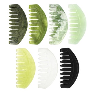 Logo personnalisé Vente en gros Peigne messager en pierre véritable Massage du cuir chevelu Blanc Noir Jade naturel Peigne à cheveux Tête cuir chevelu Gua Sha Jade Peigne - Product Image 1