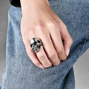 Retro dark punk skull <b>titanium</b> steel <b>ring</b> for men, personalized protective hip-hop jewelry manufacturer - Product Image 2