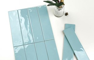 Piastrella in Porcellana Lucida Blu Lago 75x300mm, Resistente agli Acidi, Mini Piastrella Rettificata per Pareti Esterne e Pavimenti di Hotel Moderni - Product Image 2