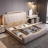 Cadre de lit réglable en cuir moderne de luxe avec rangement, mobilier de chambre personnalisable, lit double doux et imperméable – Vente en gros