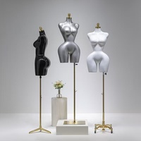 Mannequin de couture ajustable demi-corps doré pour femme, torse courbé grande taille, pose debout
