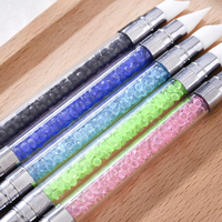 Pinceau à ongles en silicone double embout avec manche en acrylique orné de strass, pointe biseautée et pointue pour manucure gel