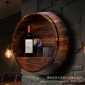Estante de vino de madera Damai para montar en la pared, redondo, con forma de barril retro, estante de almacenamiento decorativo para sala de estar - Product Image 1